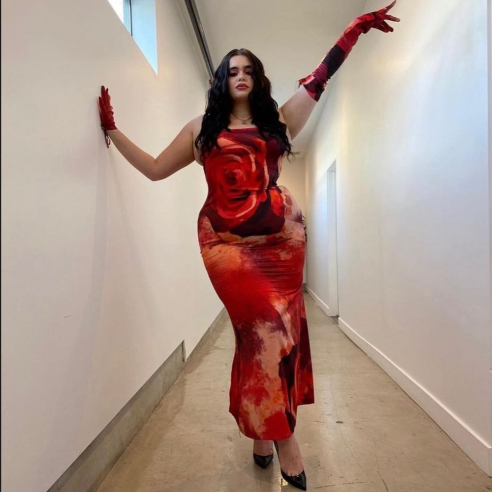 BRAND NEW KIM SHUI RED ROSE SILK TUBE GOWN